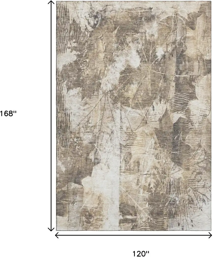 Beige And Ivory Floral Washable Area Rug With UV Protection Photo 3