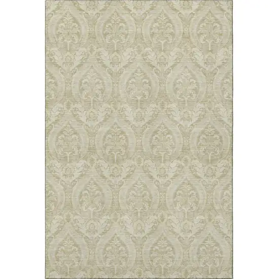 Beige And Ivory Floral Washable Area Rug With UV Protection Photo 4