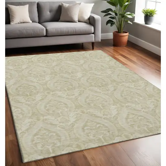 Beige And Ivory Floral Washable Area Rug With UV Protection Photo 2