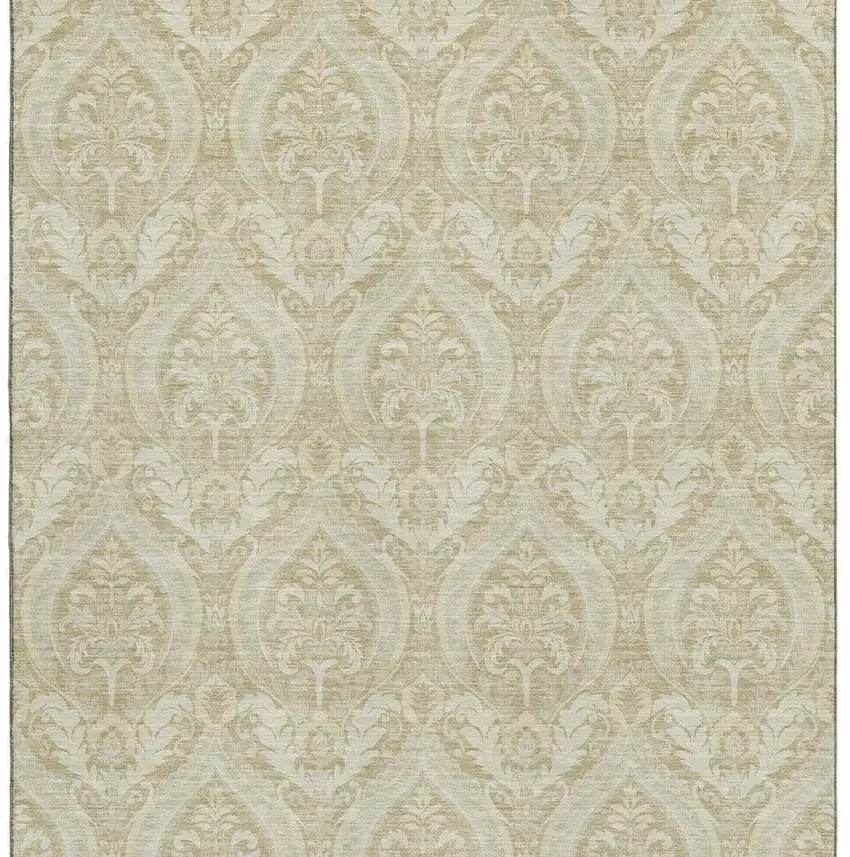 Beige And Ivory Floral Washable Area Rug With UV Protection Photo 4