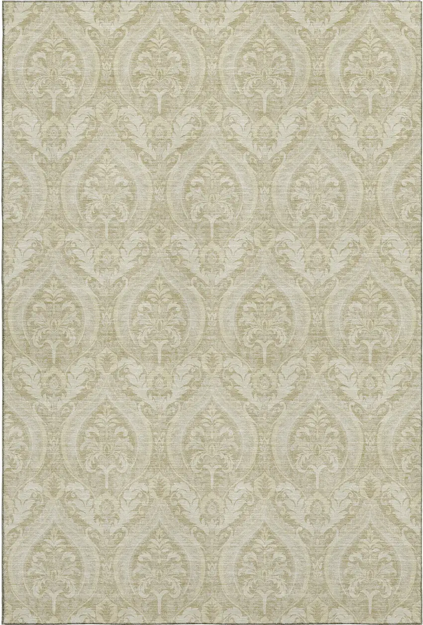 Beige And Ivory Floral Washable Area Rug With UV Protection Photo 1