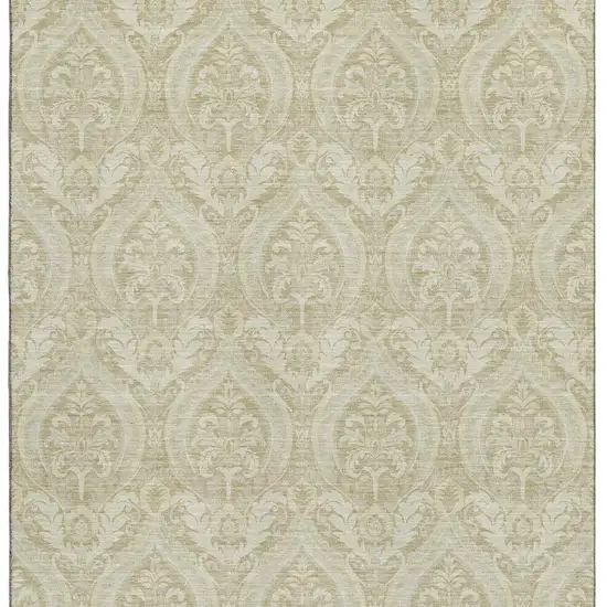 Beige And Ivory Floral Washable Area Rug With UV Protection Photo 4