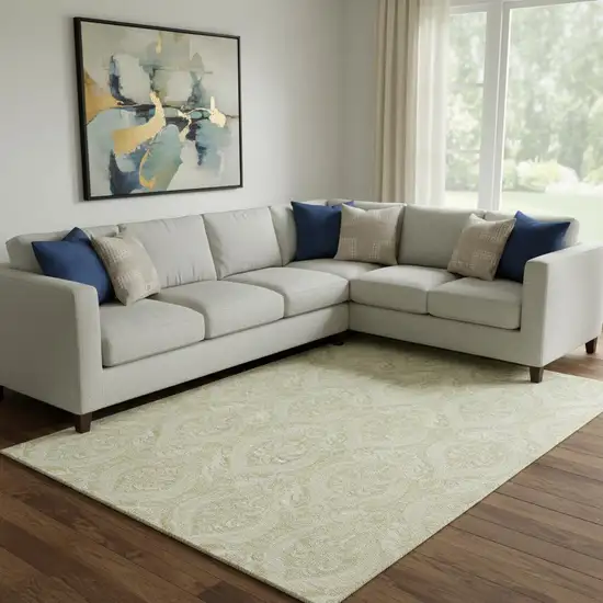 Beige And Ivory Floral Washable Area Rug With UV Protection Photo 1