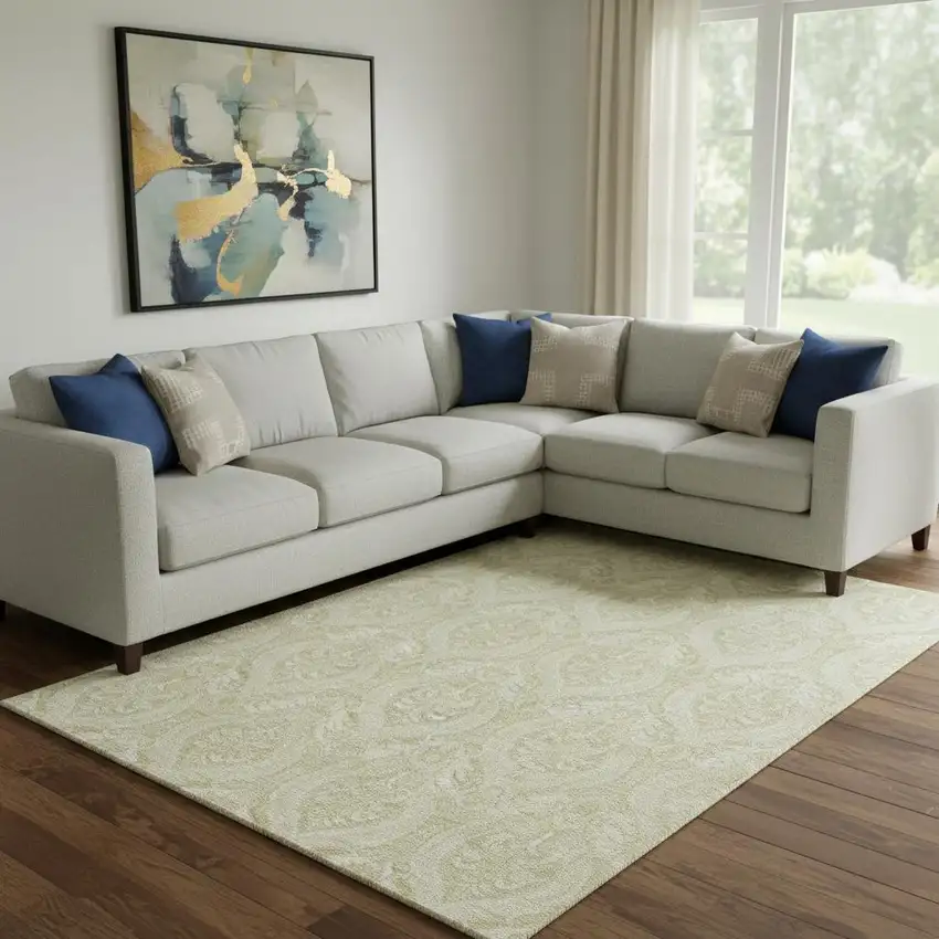 Beige And Ivory Floral Washable Area Rug With UV Protection Photo 1