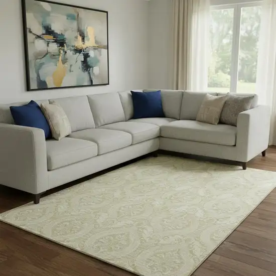 Beige And Ivory Floral Washable Area Rug With UV Protection Photo 1