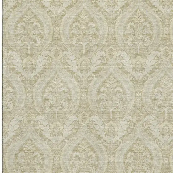 Beige And Ivory Floral Washable Area Rug With UV Protection Photo 3