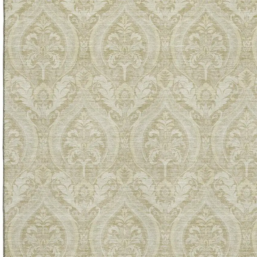Beige And Ivory Floral Washable Area Rug With UV Protection Photo 3