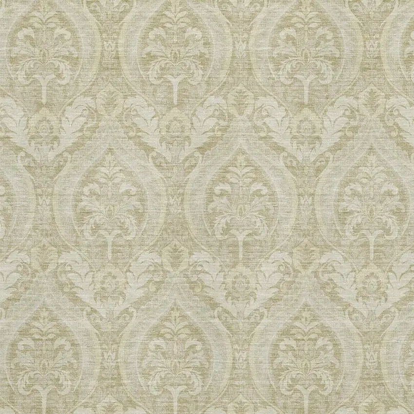 Beige And Ivory Floral Washable Area Rug With UV Protection Photo 3