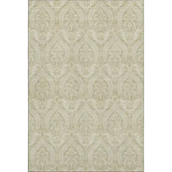 Beige And Ivory Floral Washable Area Rug With UV Protection Photo 1