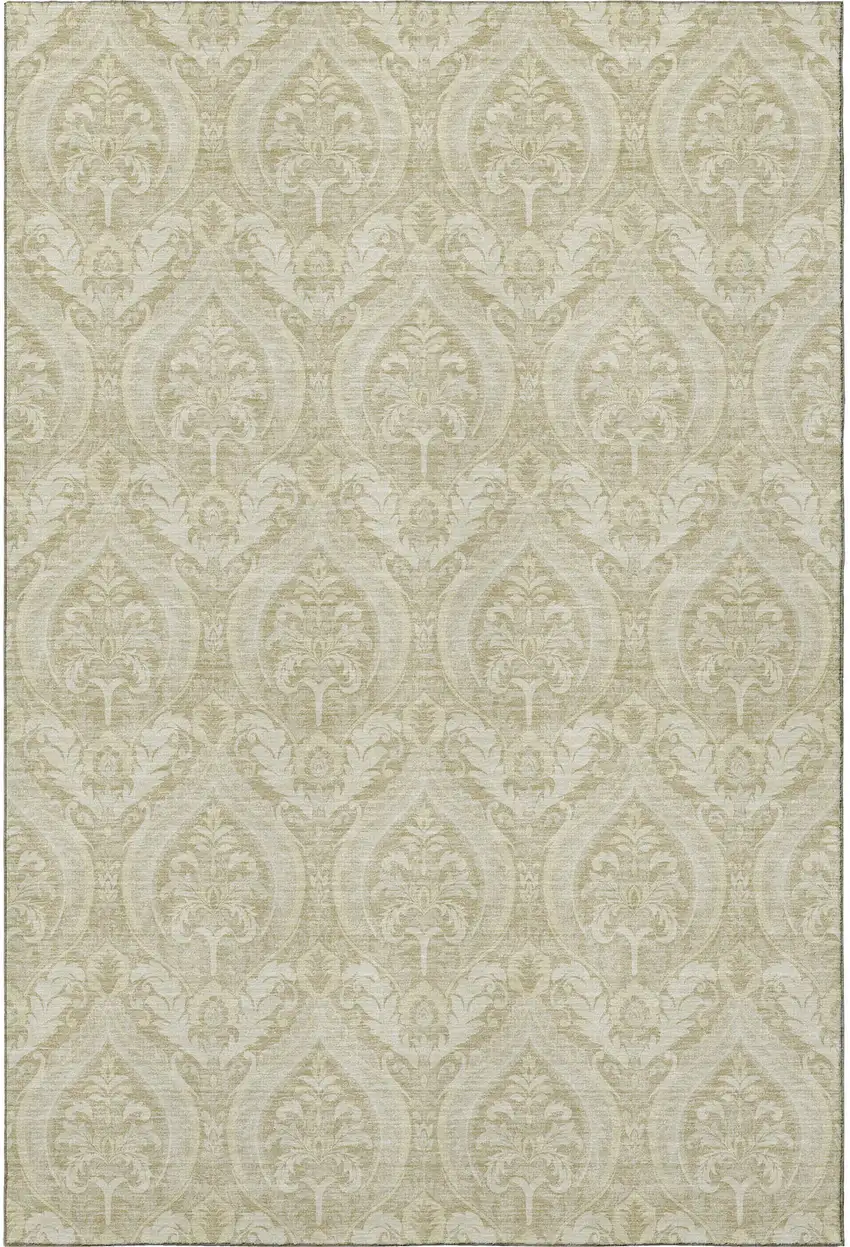 Beige And Ivory Floral Washable Area Rug With UV Protection Photo 4