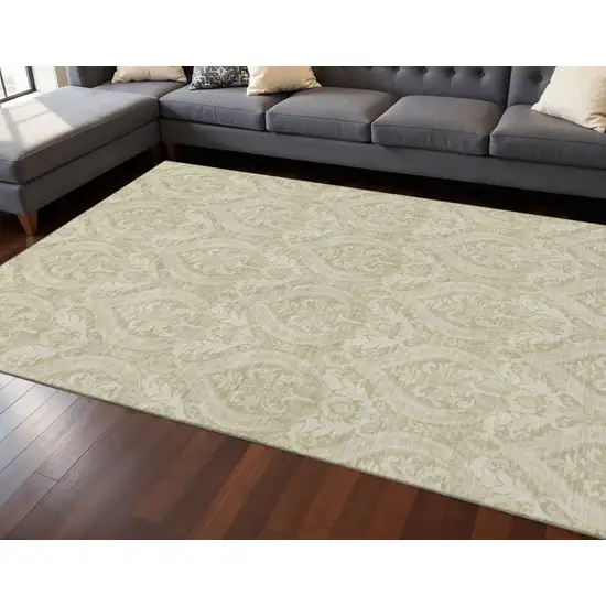 Beige And Ivory Floral Washable Area Rug With UV Protection Photo 2