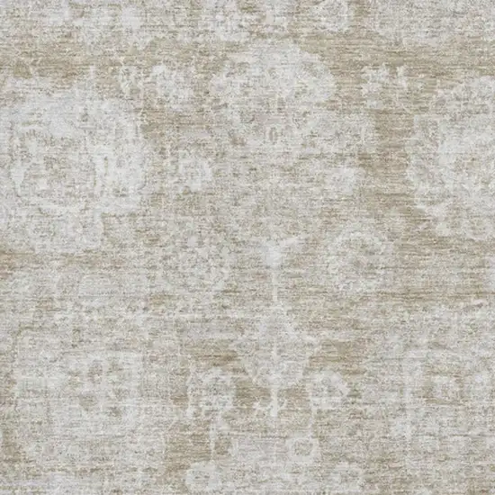 Beige And Ivory Floral Washable Area Rug With UV Protection Photo 3