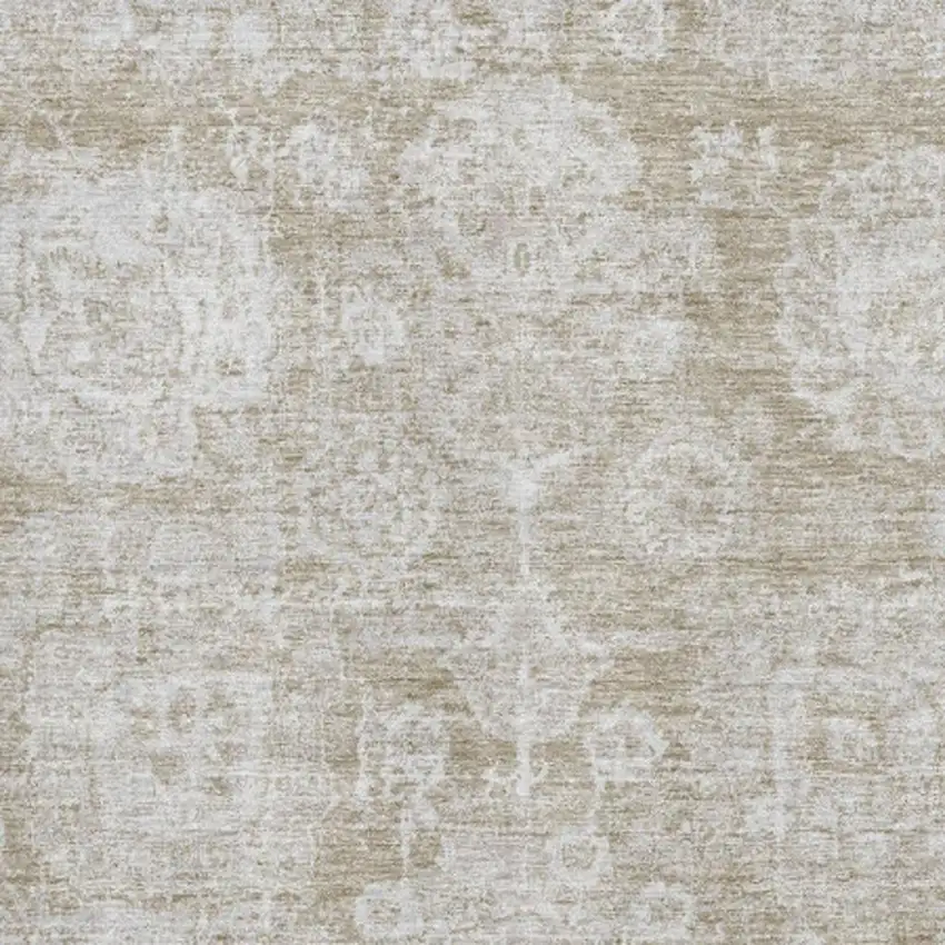 Beige And Ivory Floral Washable Area Rug With UV Protection Photo 3
