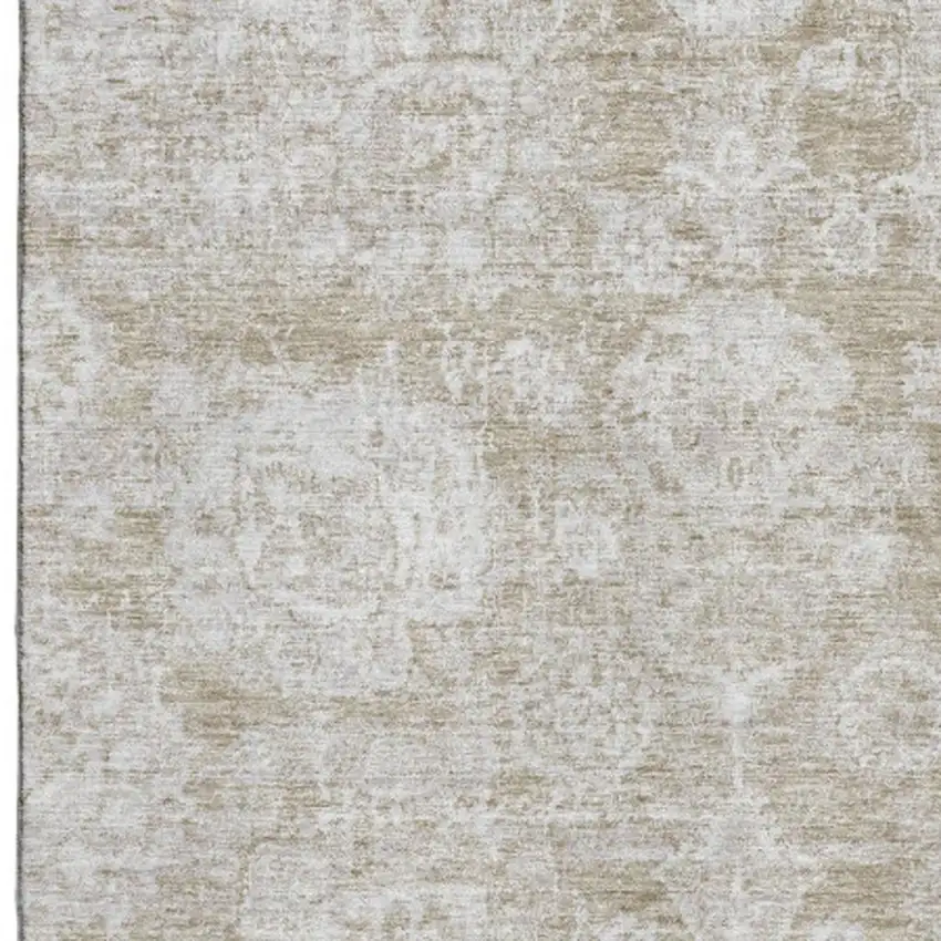 Beige And Ivory Floral Washable Area Rug With UV Protection Photo 3