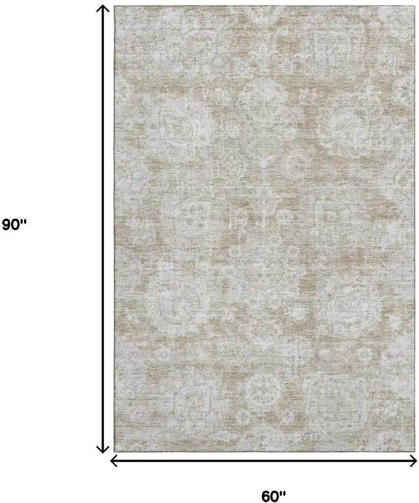 Beige And Ivory Floral Washable Area Rug With UV Protection Photo 3
