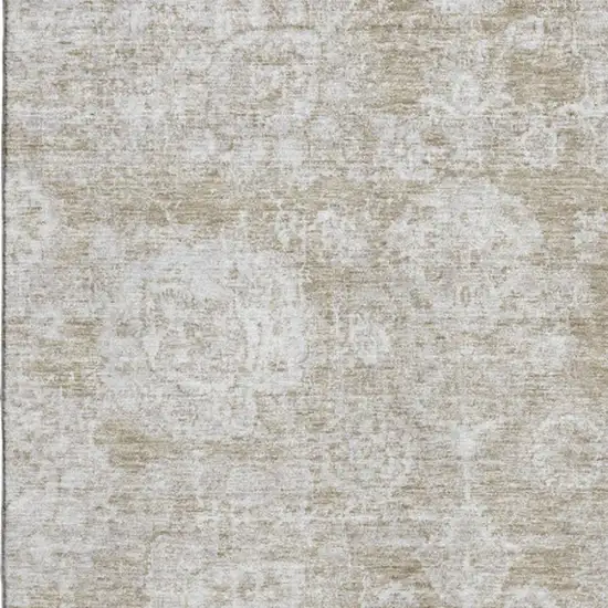Beige And Ivory Floral Washable Area Rug With UV Protection Photo 3
