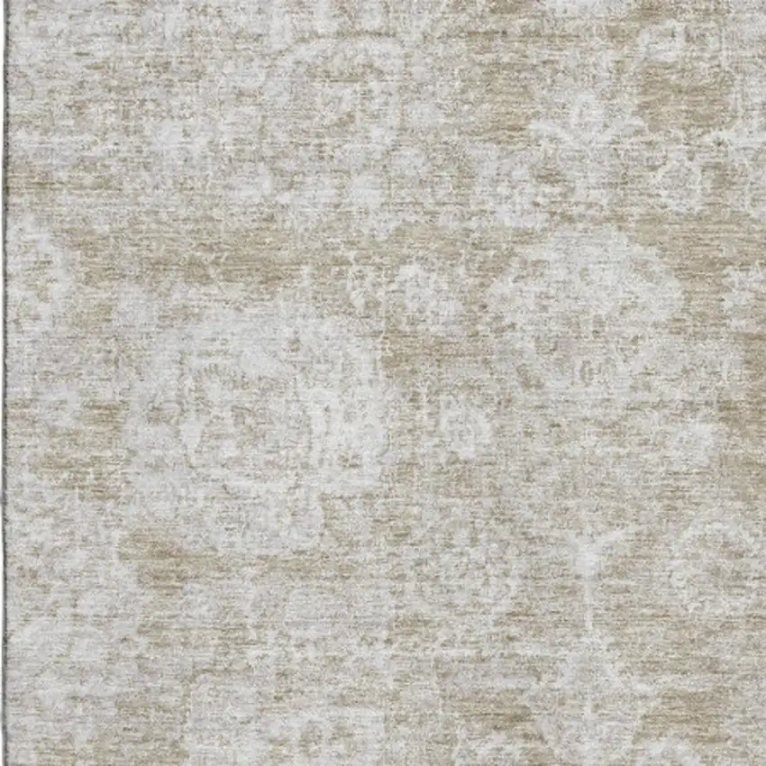 Beige And Ivory Floral Washable Area Rug With UV Protection Photo 3