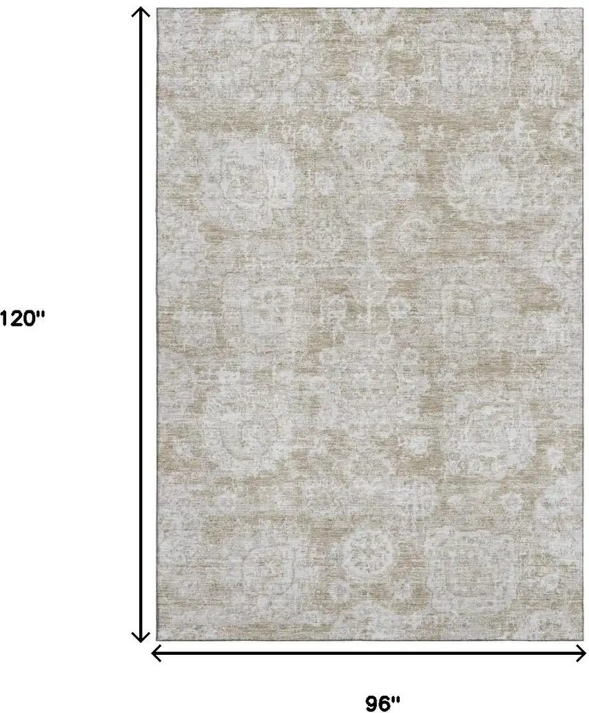 Beige And Ivory Floral Washable Area Rug With UV Protection Photo 3