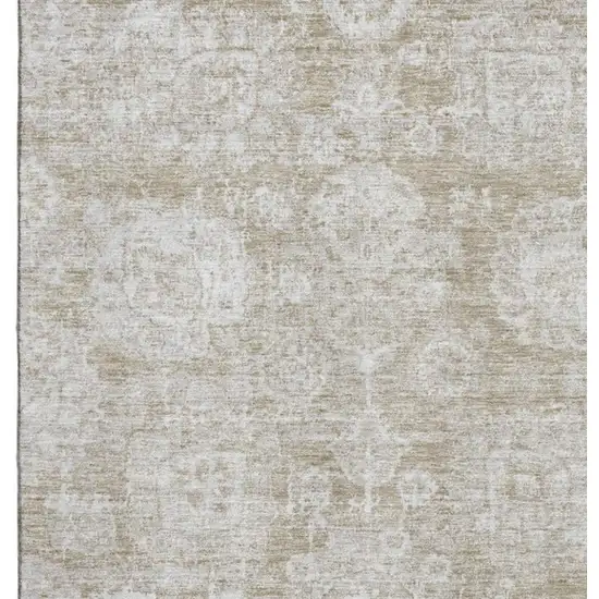 Beige And Ivory Floral Washable Area Rug With UV Protection Photo 4