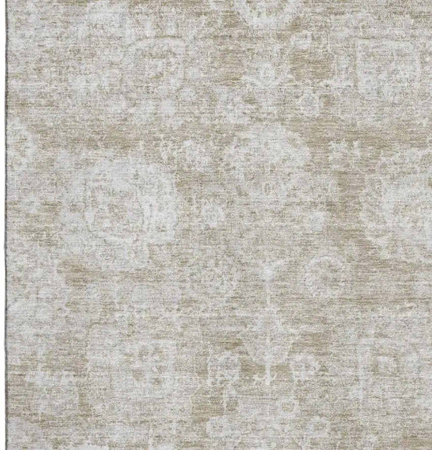Beige And Ivory Floral Washable Area Rug With UV Protection Photo 4