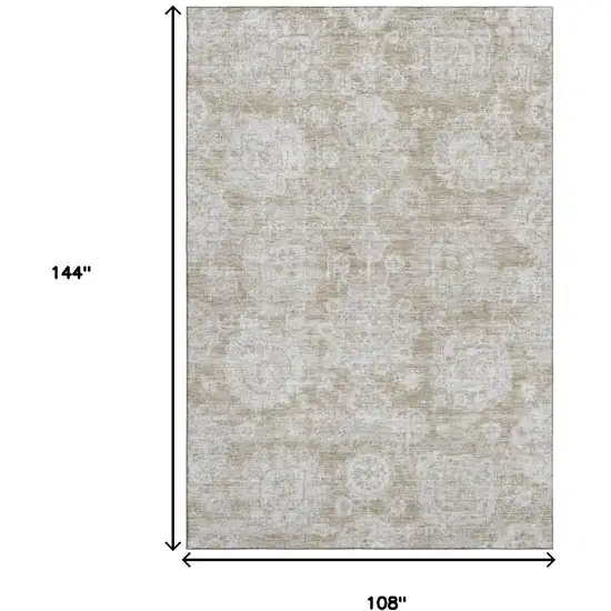 Beige And Ivory Floral Washable Area Rug With UV Protection Photo 3
