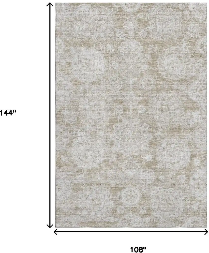 Beige And Ivory Floral Washable Area Rug With UV Protection Photo 3