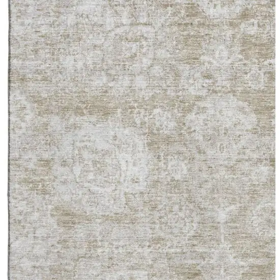 Beige And Ivory Floral Washable Area Rug With UV Protection Photo 3