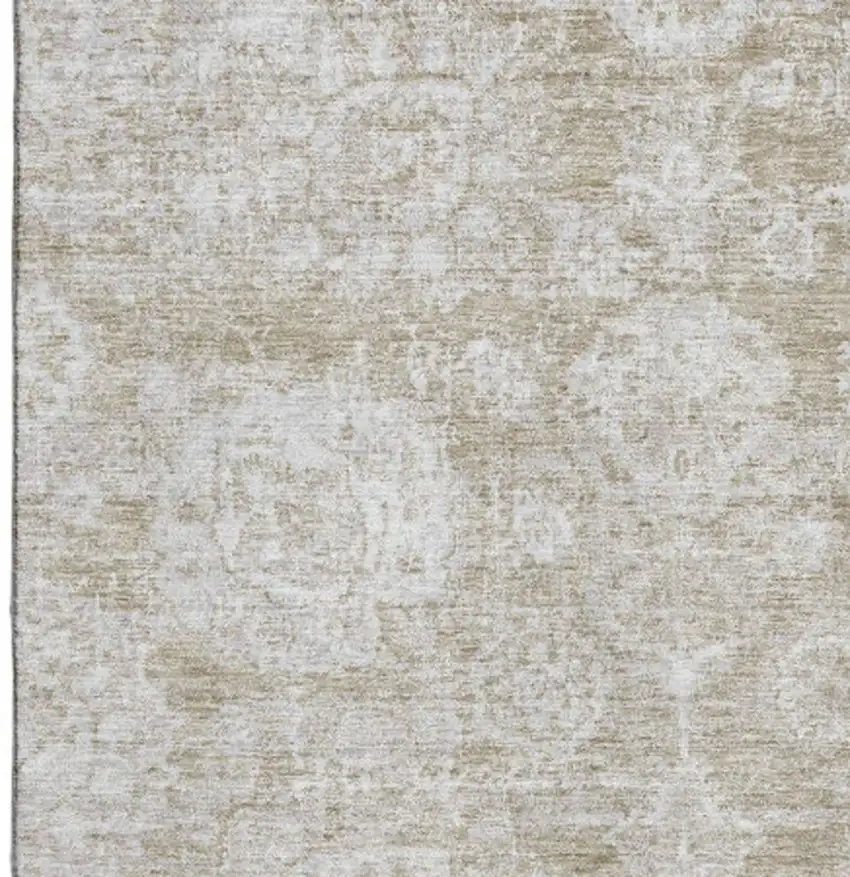 Beige And Ivory Floral Washable Area Rug With UV Protection Photo 3