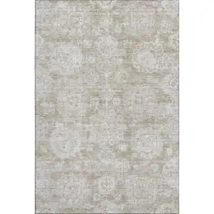 Photo of Beige And Ivory Floral Washable Area Rug With UV Protection