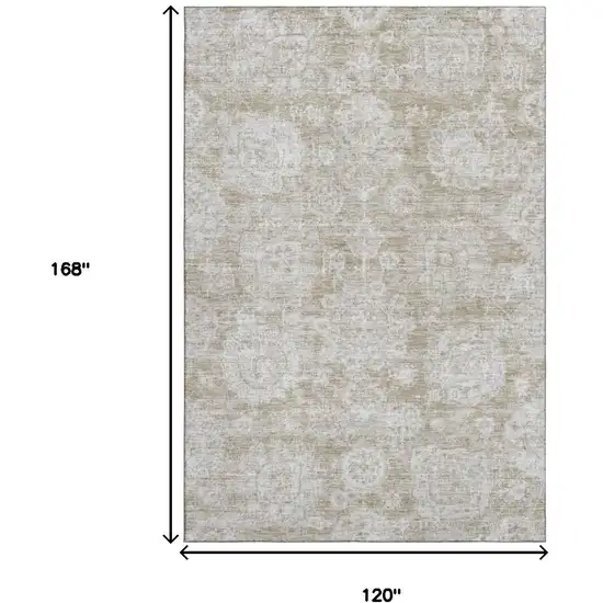 Beige And Ivory Floral Washable Area Rug With UV Protection Photo 3