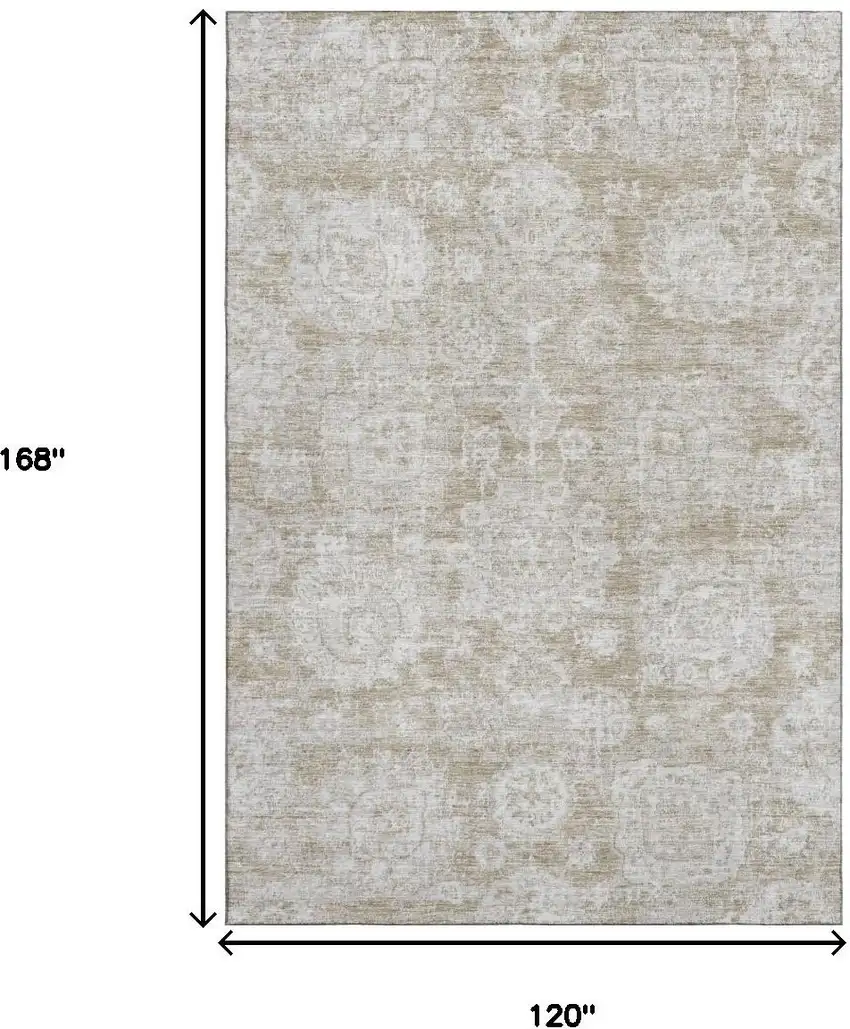 Beige And Ivory Floral Washable Area Rug With UV Protection Photo 3