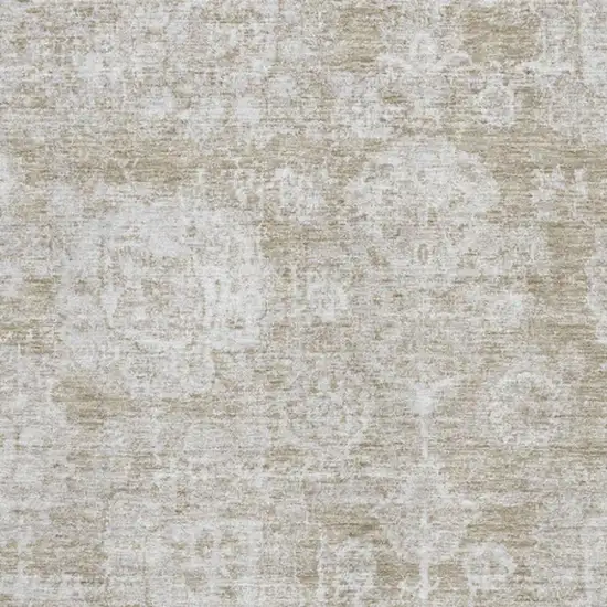 Beige And Ivory Floral Washable Area Rug With UV Protection Photo 3