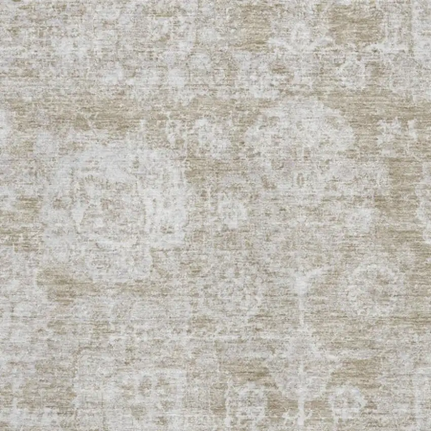 Beige And Ivory Floral Washable Area Rug With UV Protection Photo 3