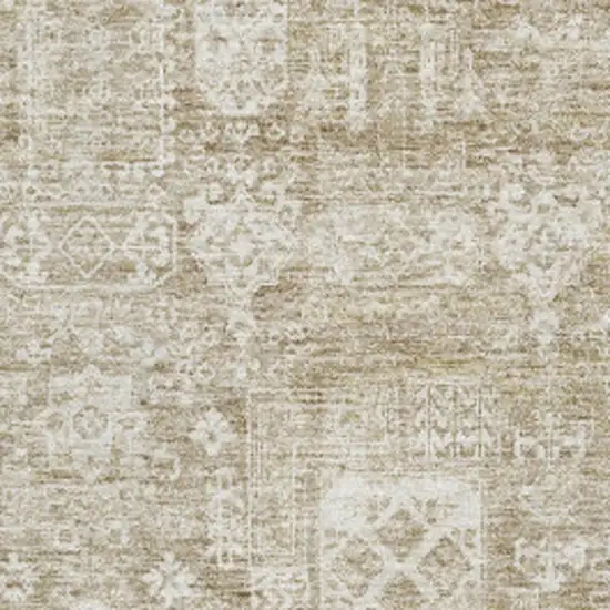 Beige And Ivory Floral Washable Area Rug With UV Protection Photo 3