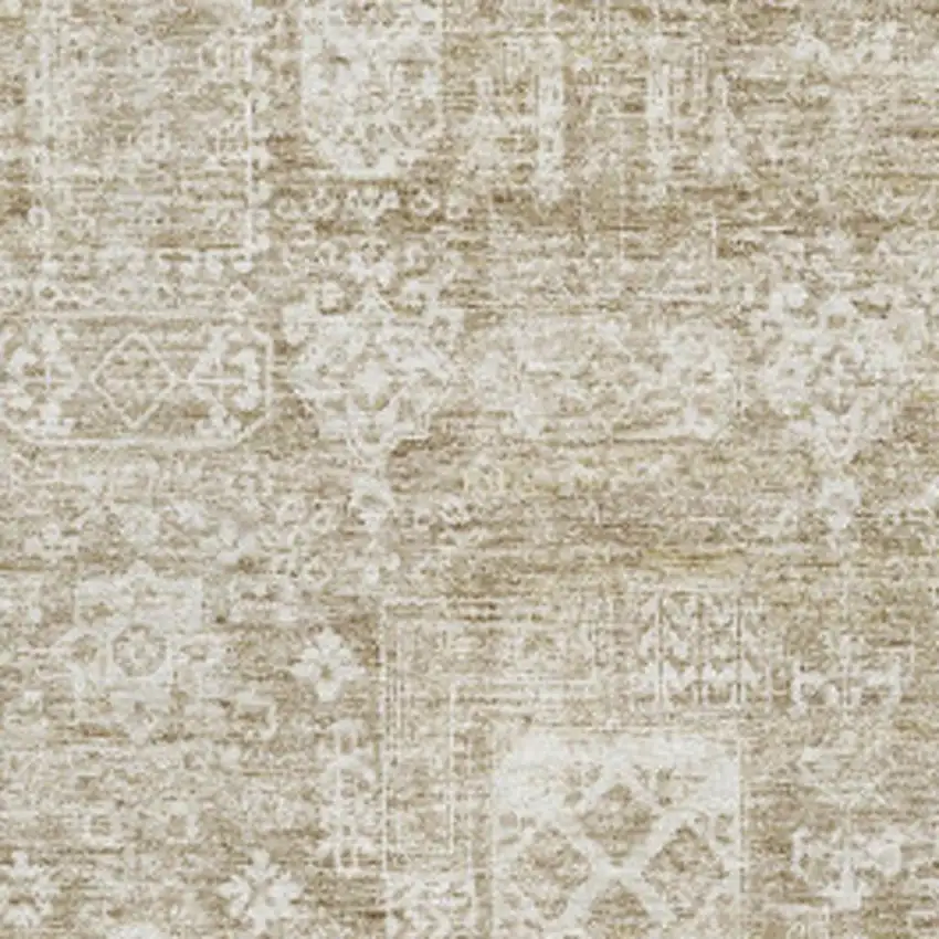 Beige And Ivory Floral Washable Area Rug With UV Protection Photo 3