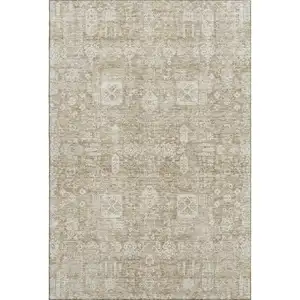 Photo of Beige And Ivory Floral Washable Area Rug With UV Protection