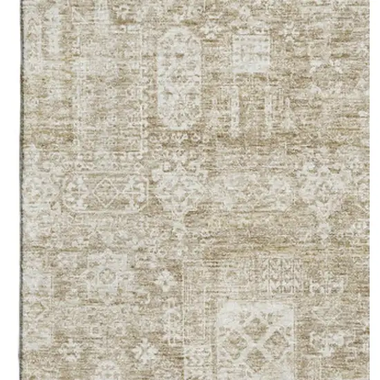 Beige And Ivory Floral Washable Area Rug With UV Protection Photo 4