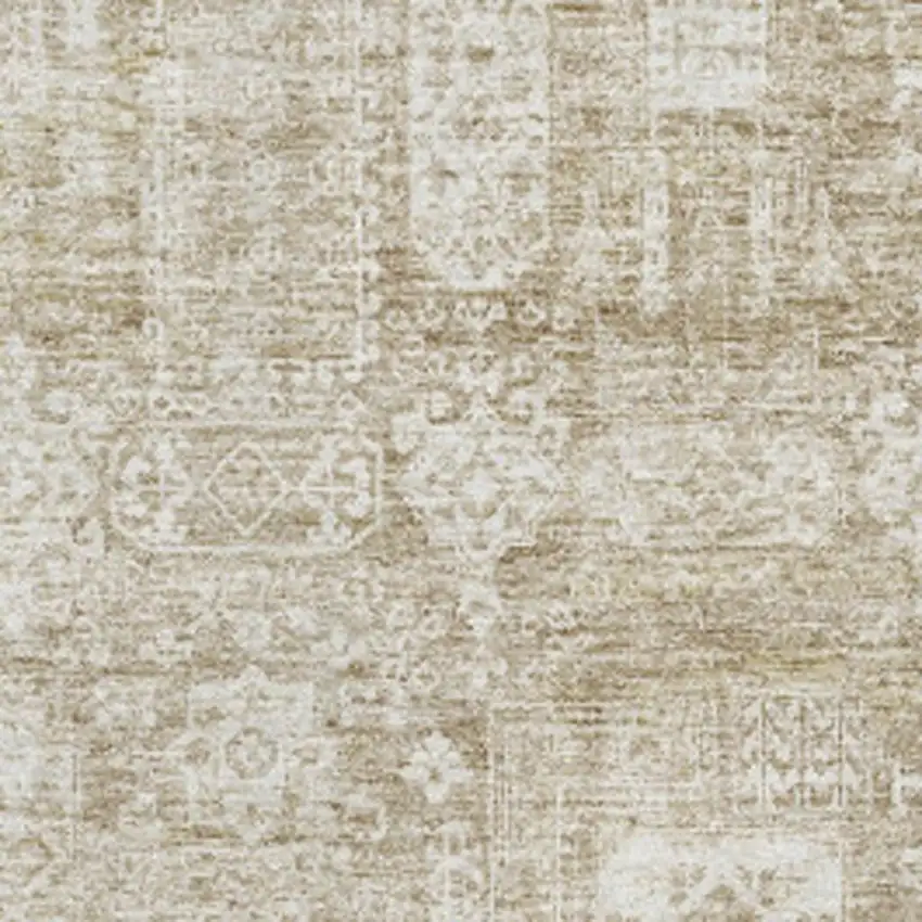 Beige And Ivory Floral Washable Area Rug With UV Protection Photo 3