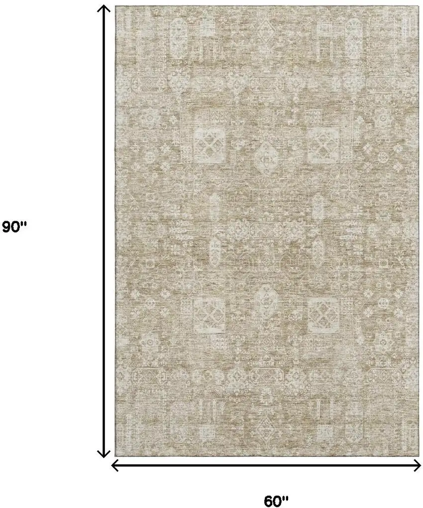 Beige And Ivory Floral Washable Area Rug With UV Protection Photo 3