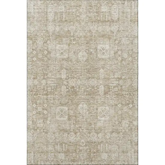 Beige And Ivory Floral Washable Area Rug With UV Protection Photo 4