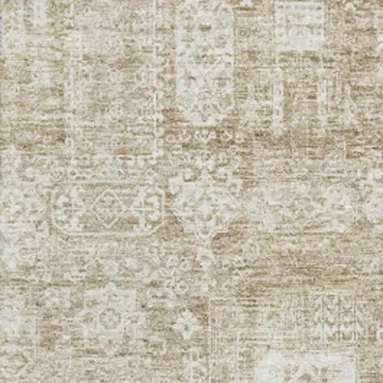 Beige And Ivory Floral Washable Area Rug With UV Protection Photo 3