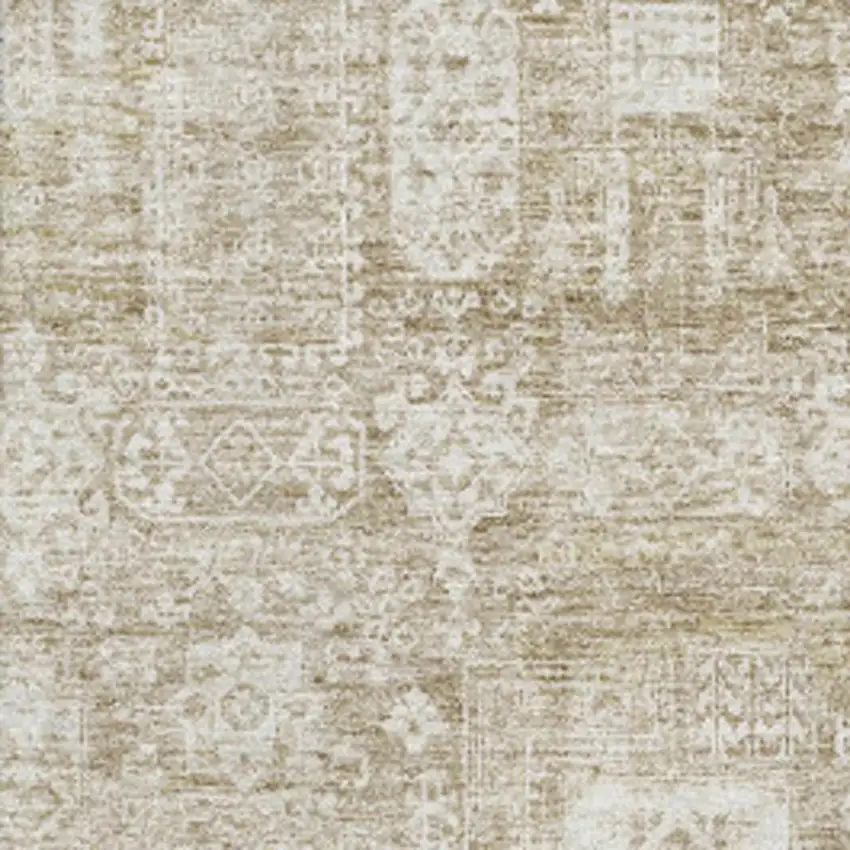 Beige And Ivory Floral Washable Area Rug With UV Protection Photo 3