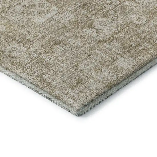 Beige And Ivory Floral Washable Area Rug With UV Protection Photo 8