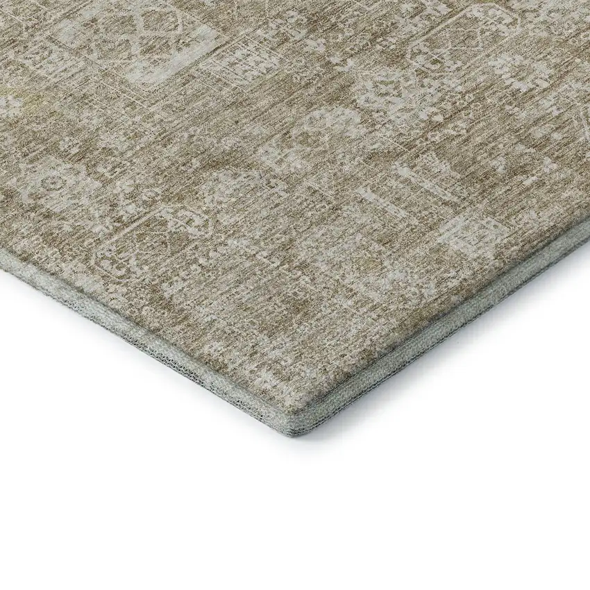 Beige And Ivory Floral Washable Area Rug With UV Protection Photo 8