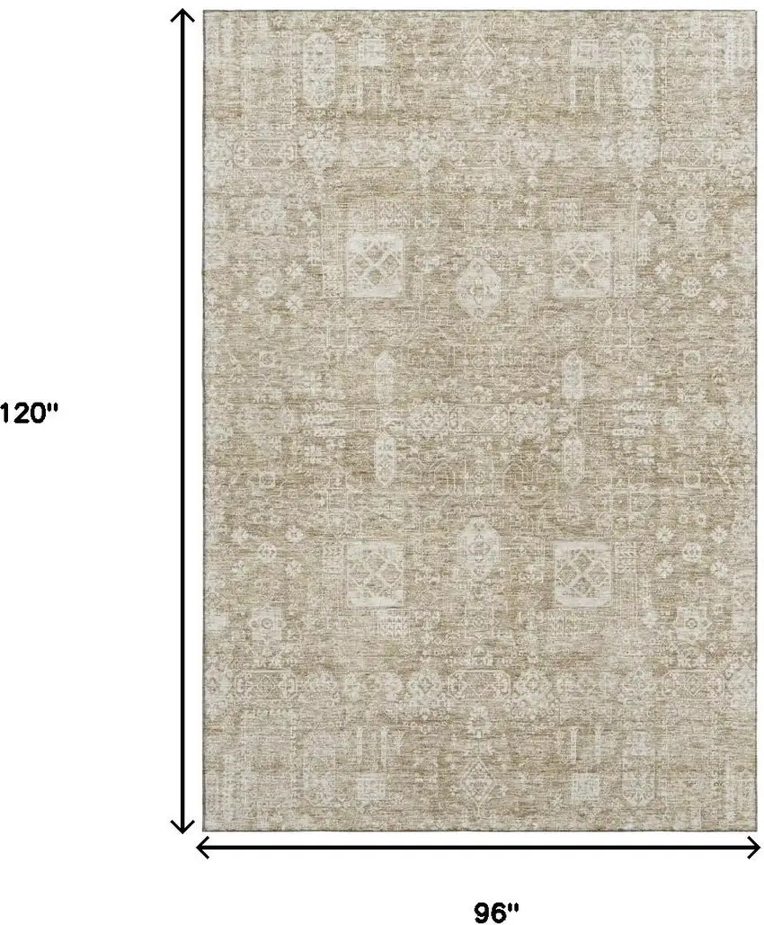 Beige And Ivory Floral Washable Area Rug With UV Protection Photo 3