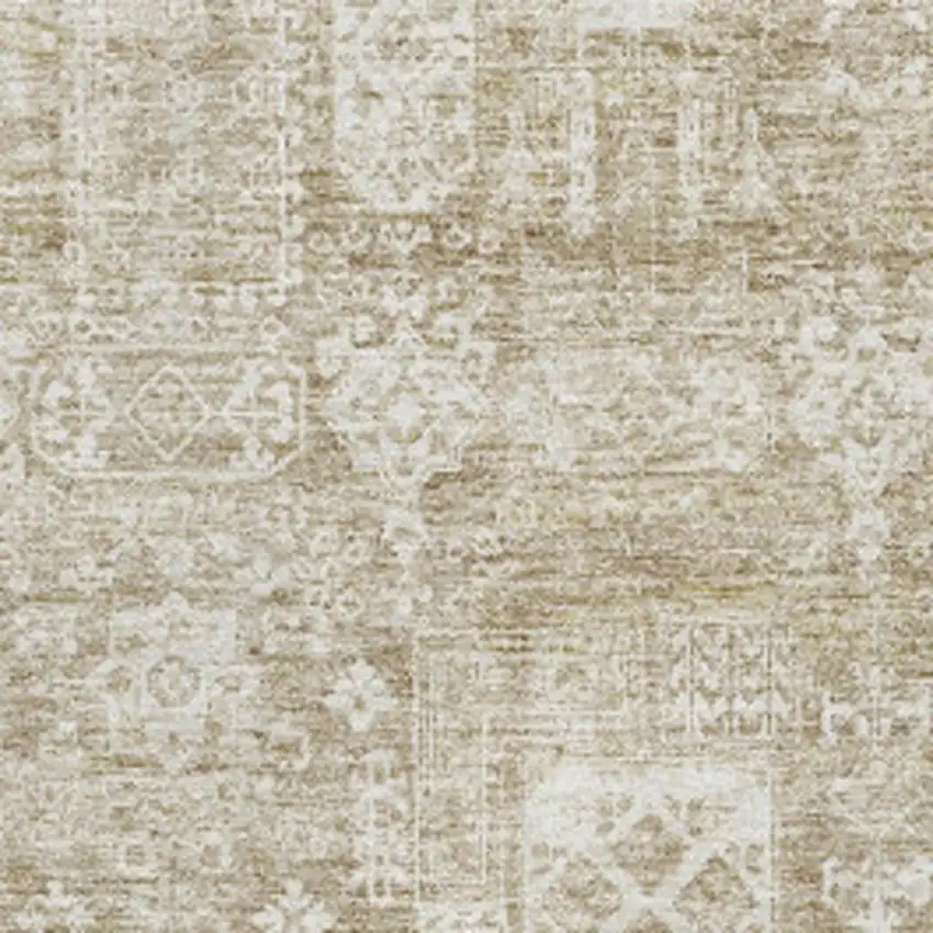 Beige And Ivory Floral Washable Area Rug With UV Protection Photo 3