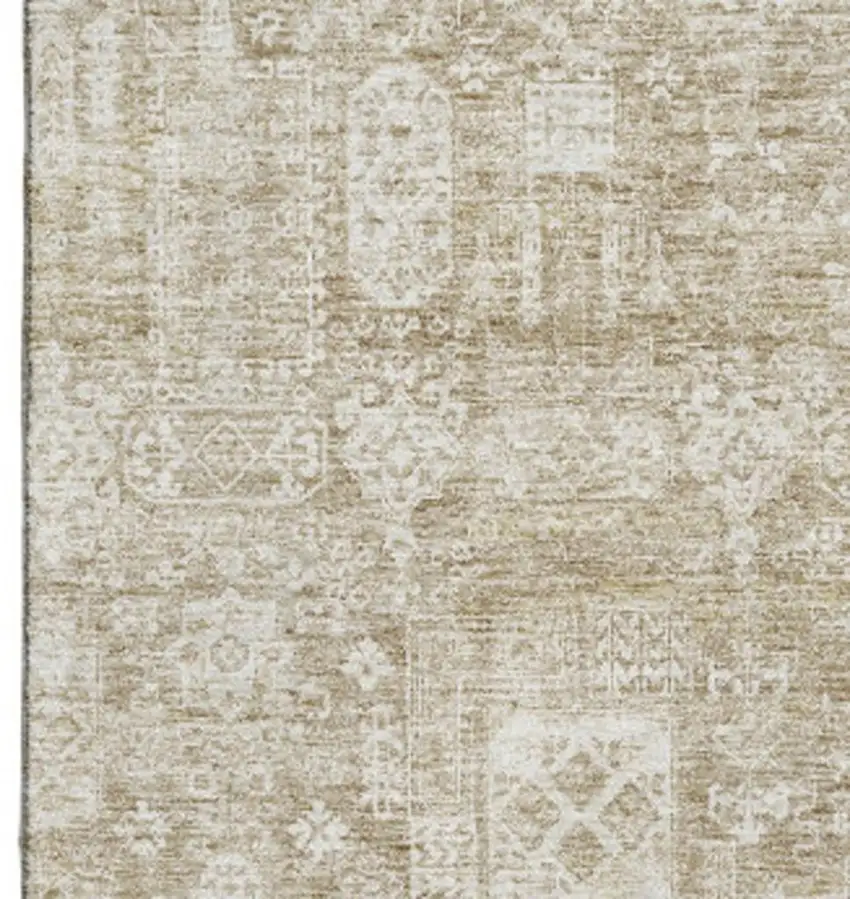 Beige And Ivory Floral Washable Area Rug With UV Protection Photo 4