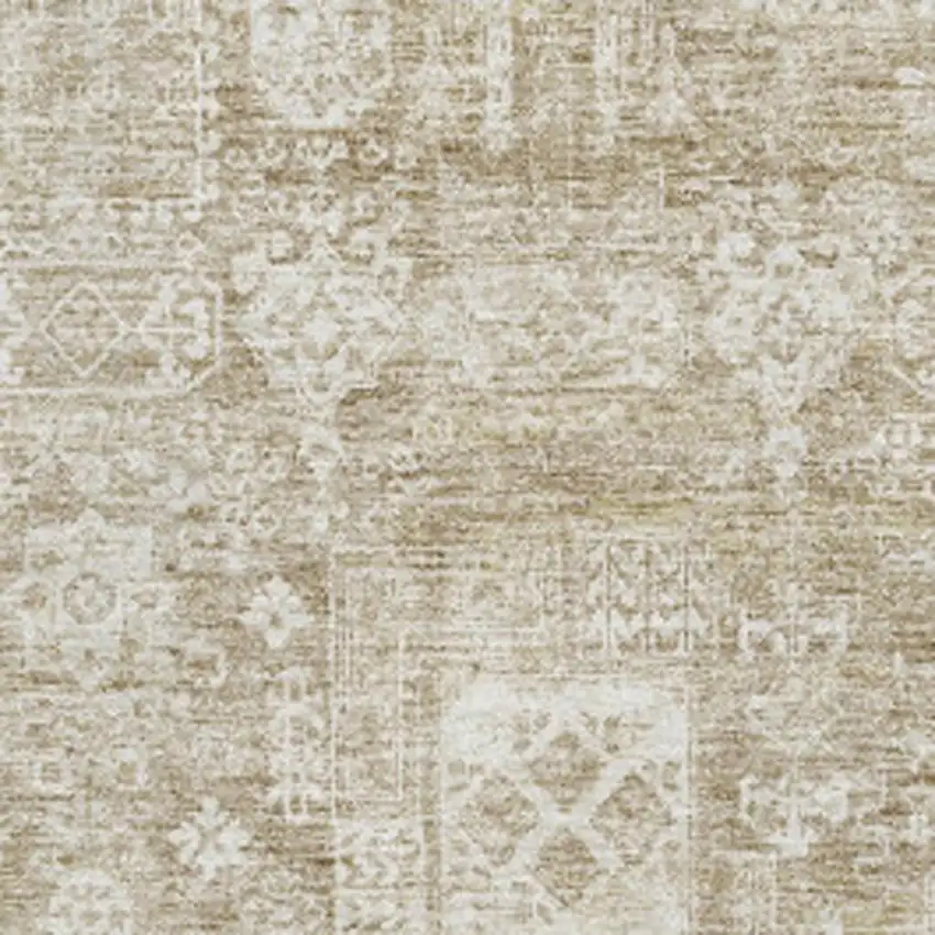 Beige And Ivory Floral Washable Area Rug With UV Protection Photo 3