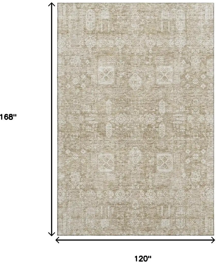 Beige And Ivory Floral Washable Area Rug With UV Protection Photo 3