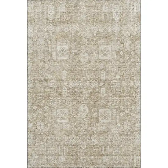 Beige And Ivory Floral Washable Area Rug With UV Protection Photo 1